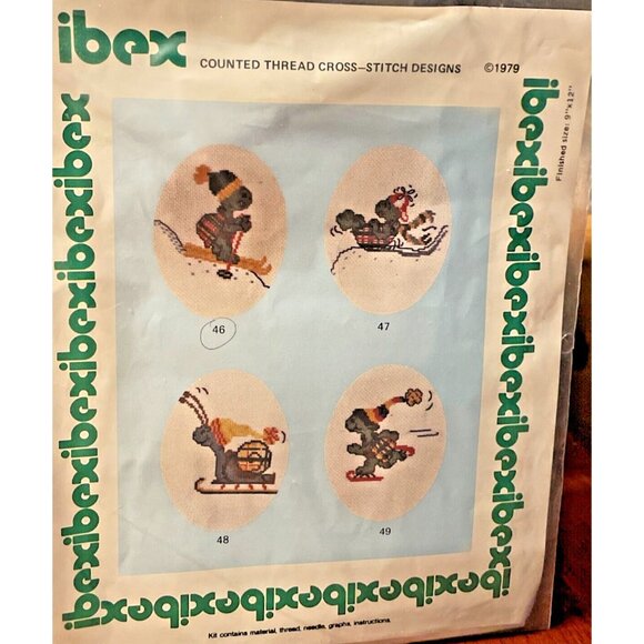 Cross Stitch Kit Ibex 1979 Counted Thread Design Sport Turtle Skiing 46 Vintage - Picture 4 of 4